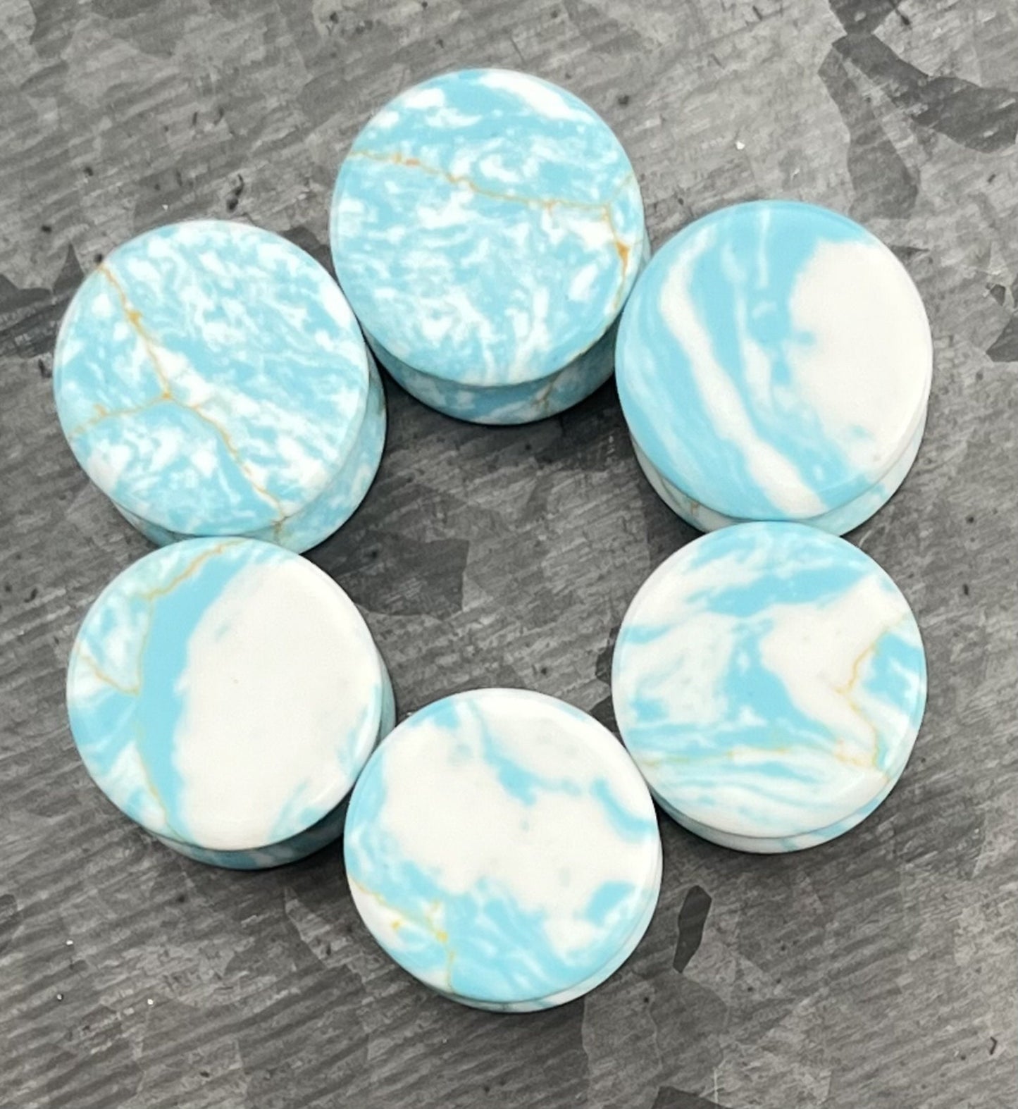 PAIR of Stunning Sky Turquoise Stone Double Flare Plugs - Gauges 2g (6mm) thru 5/8" (16mm) Available!
