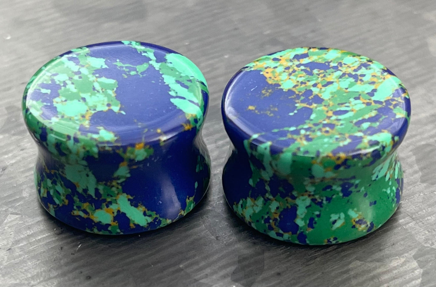 PAIR of Unique Mother Earth Synthetic Turquoise Stone Double Flare Plugs - Gauges 2g (6mm) thru 5/8" (16mm) Available!