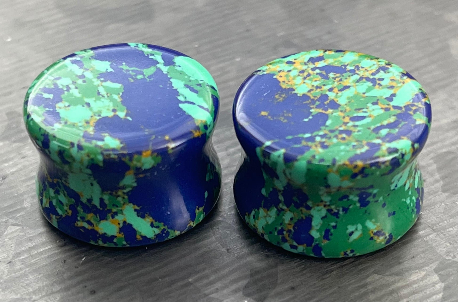 PAIR of Unique Mother Earth Synthetic Turquoise Stone Double Flare Plugs - Gauges 2g (6mm) thru 5/8" (16mm) Available!