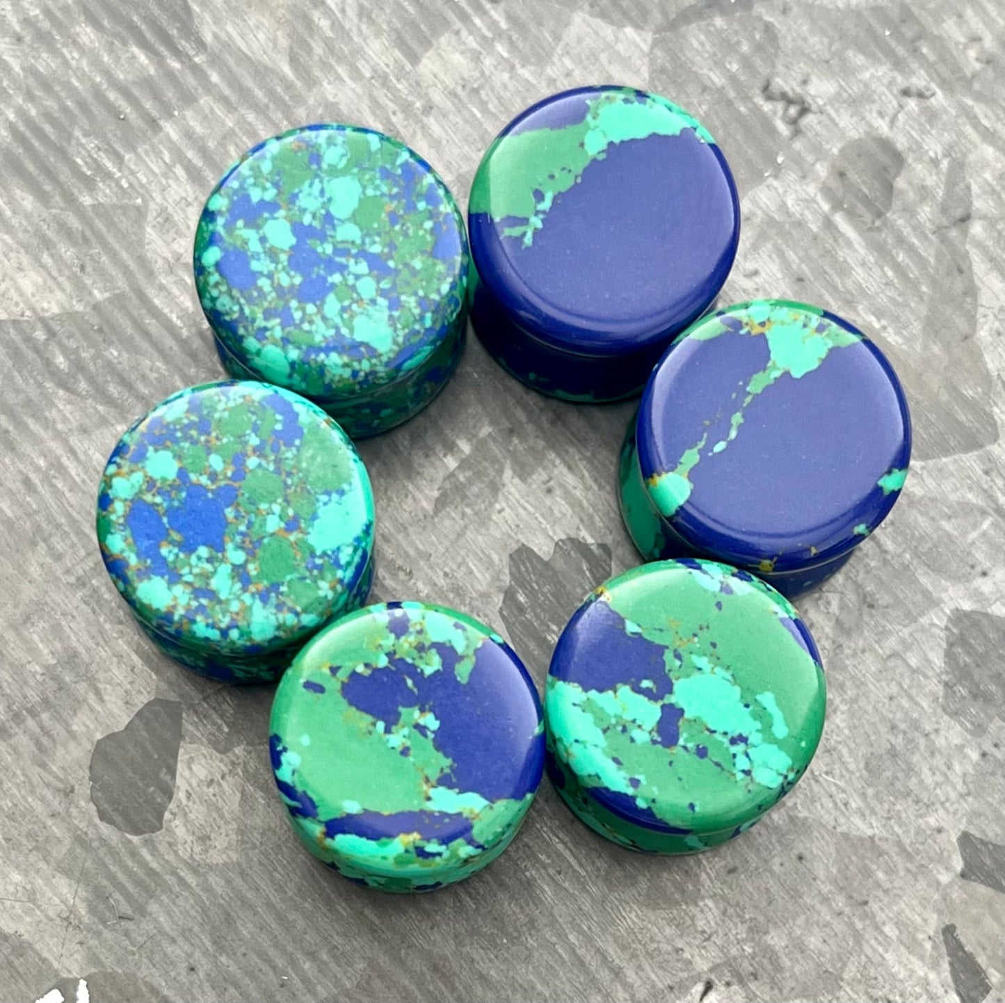 PAIR of Unique Mother Earth Synthetic Turquoise Stone Double Flare Plugs - Gauges 2g (6mm) thru 5/8" (16mm) Available!