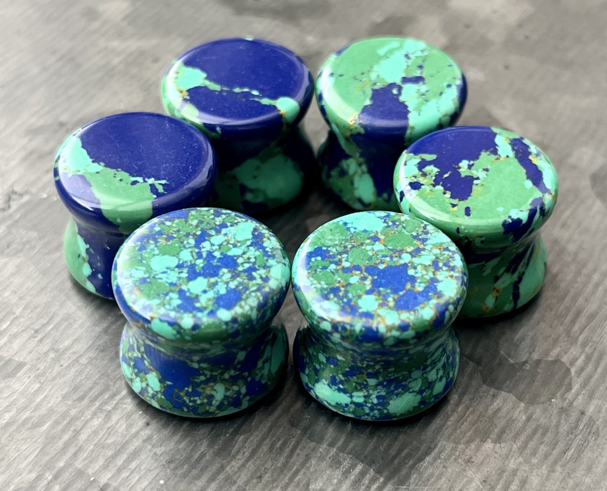 PAIR of Unique Mother Earth Synthetic Turquoise Stone Double Flare Plugs - Gauges 2g (6mm) thru 5/8" (16mm) Available!