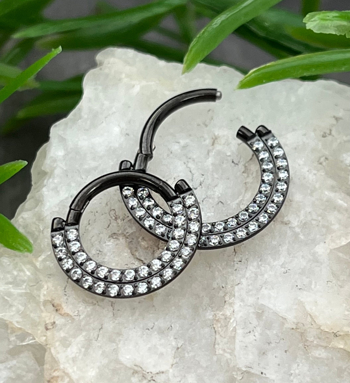 1 Piece Implant Grade Titanium Double Lined CNC Set CZ Gems Septum Ring- Gauge 16g- 8mm or 10mm, Black, Gold, Silver & Rose Gold Available!