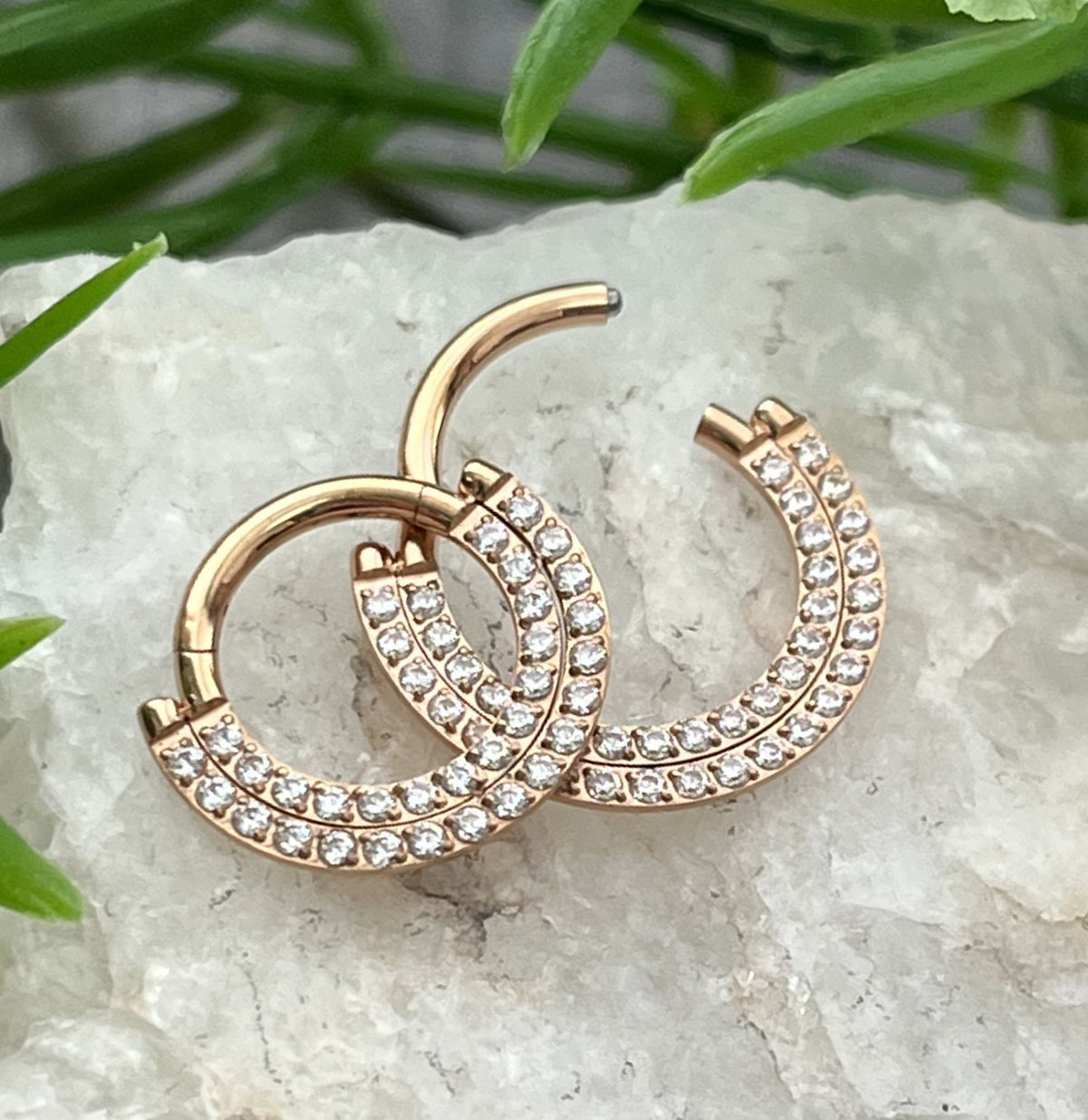1 Piece Implant Grade Titanium Double Lined CNC Set CZ Gems Septum Ring- Gauge 16g- 8mm or 10mm, Black, Gold, Silver & Rose Gold Available!