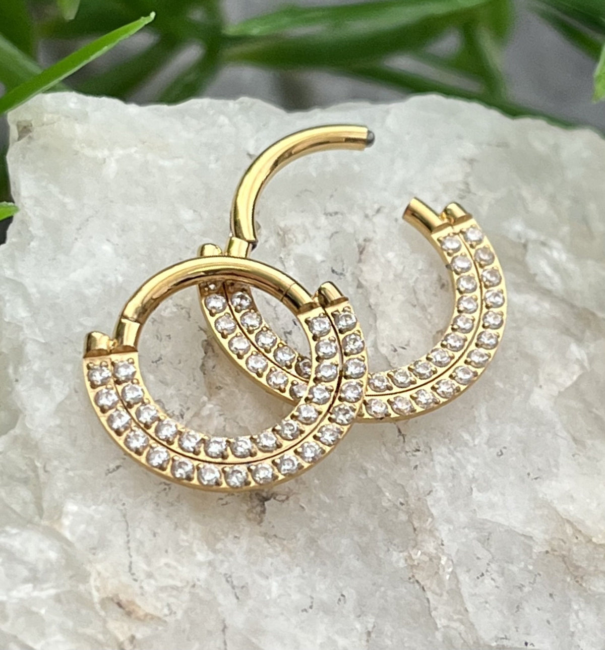 1 Piece Implant Grade Titanium Double Lined CNC Set CZ Gems Septum Ring- Gauge 16g- 8mm or 10mm, Black, Gold, Silver & Rose Gold Available!
