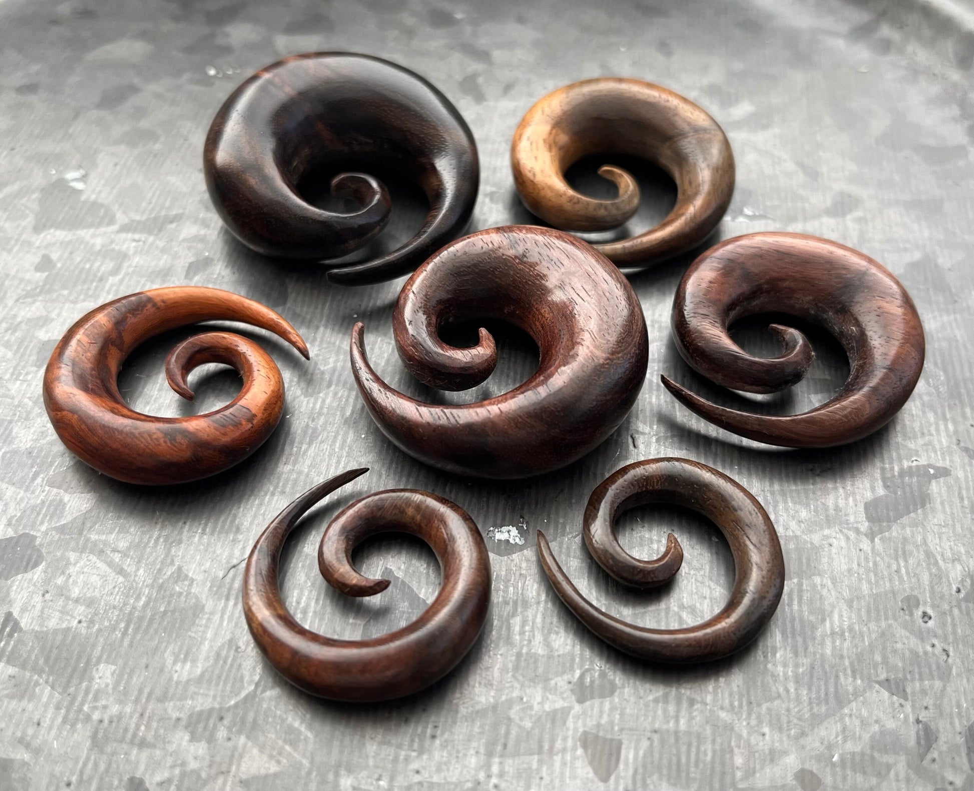 PAIR of Beautiful Brown Sono Wood Spiral Tapers - Gauges 4g (5mm) up to 5/8" (16mm) available!