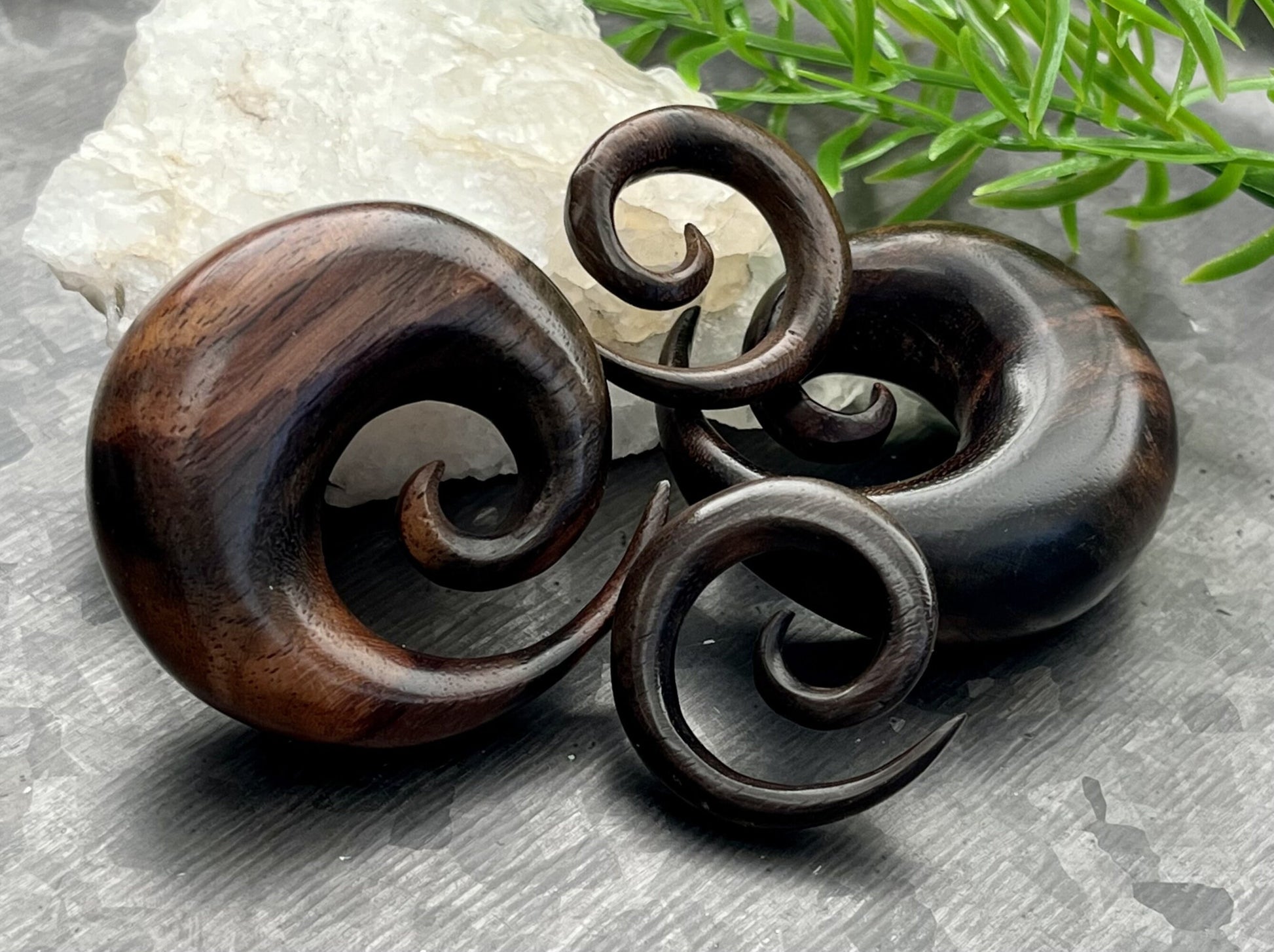 PAIR of Beautiful Brown Sono Wood Spiral Tapers - Gauges 4g (5mm) up to 5/8" (16mm) available!