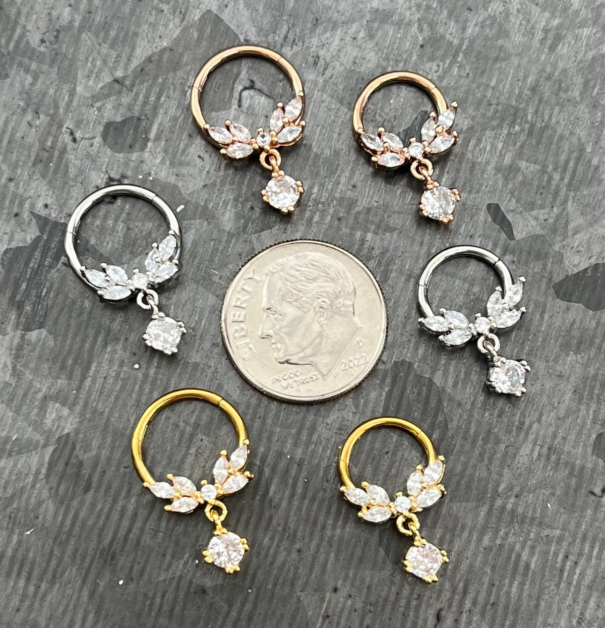 1 Piece of Unique Vine Dangle Gems Fan Hinged Segment Septum Ring - 10mm & 8mm - Gold, Rose Gold and Silver Available!