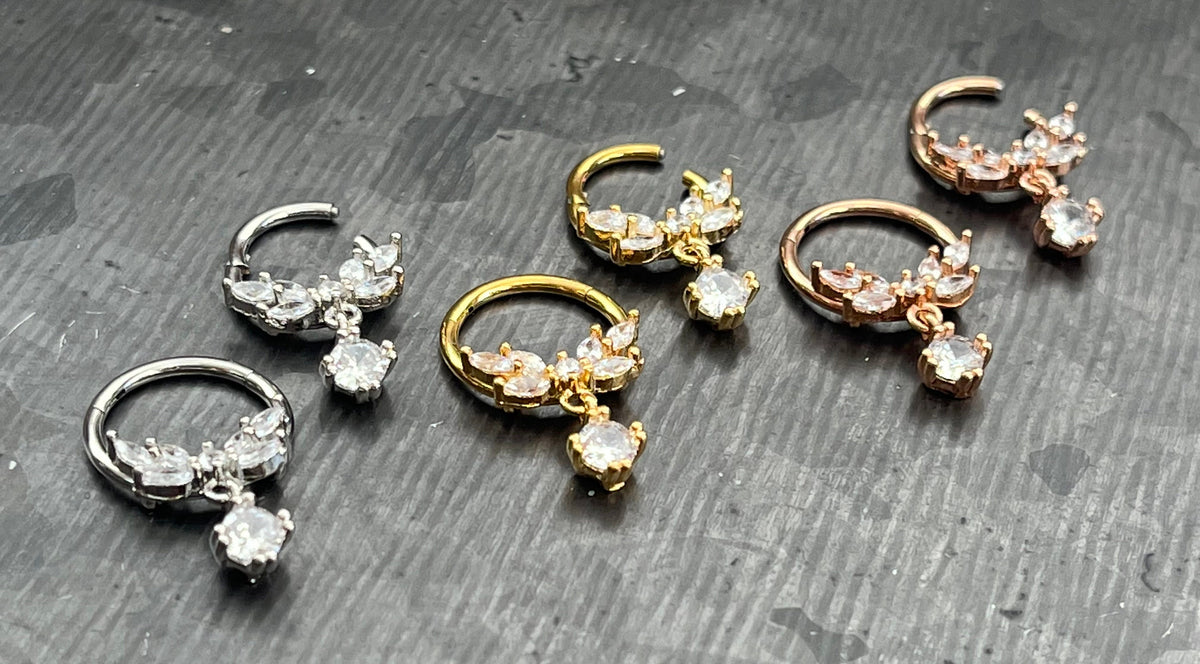 1 Piece of Unique Vine Dangle Gems Fan Hinged Segment Septum Ring - 10mm & 8mm - Gold, Rose Gold and Silver Available!