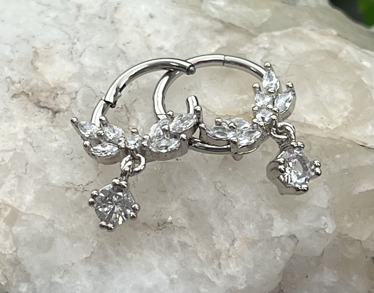 1 Piece of Unique Vine Dangle Gems Fan Hinged Segment Septum Ring - 10mm & 8mm - Gold, Rose Gold and Silver Available!