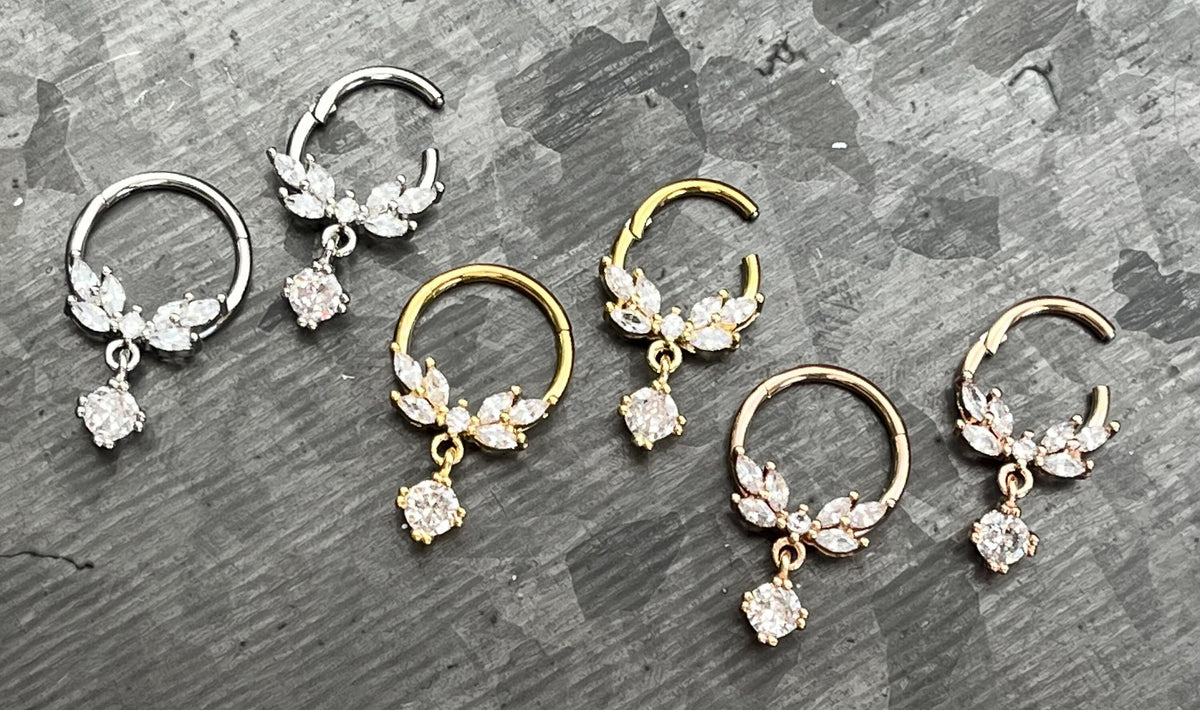 1 Piece of Unique Vine Dangle Gems Fan Hinged Segment Septum Ring - 10mm & 8mm - Gold, Rose Gold and Silver Available!