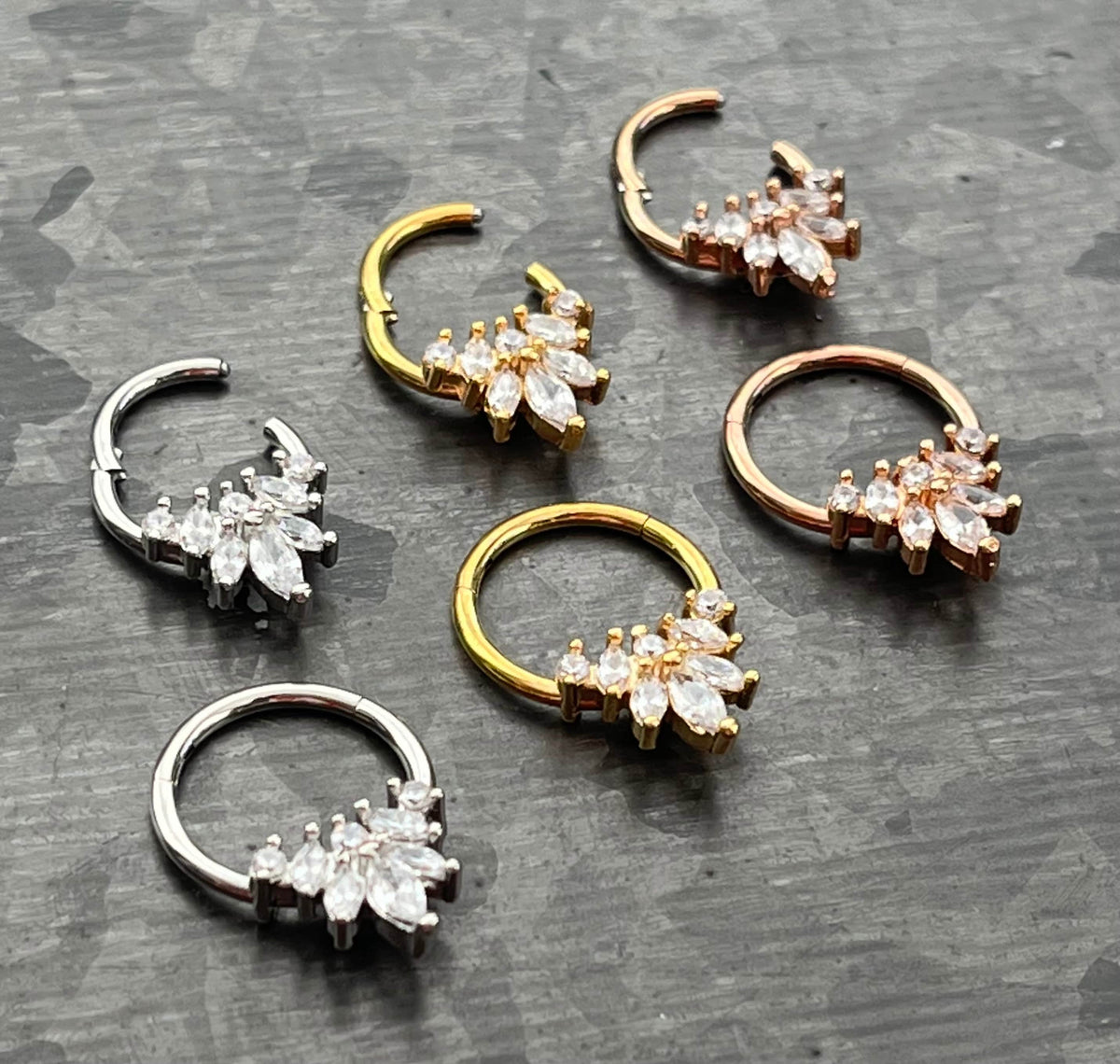 1 Piece of Stunning Marquise Gems Flower Hinged Segment Septum Ring - 10mm & 8mm -Silver, Gold and Rose Gold Available!