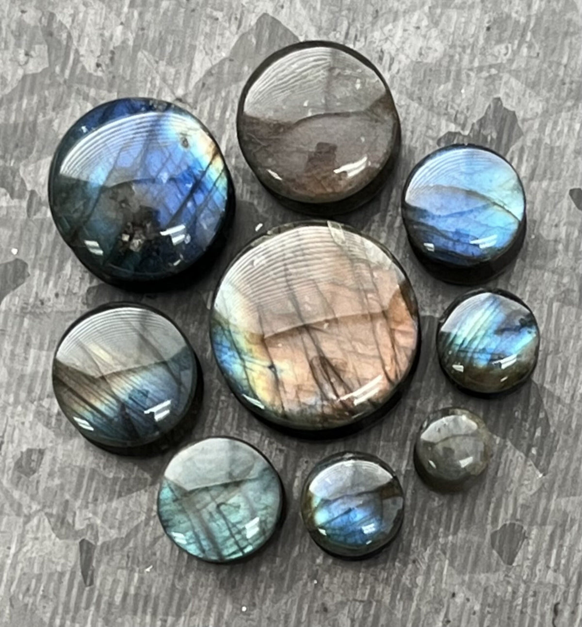 PAIR of Stunning AAA Grade Labradorite Organic Natural Stone Double Flare Plugs/Tunnels - Gauges 2g (6mm) up to 3/4" (19mm) available!