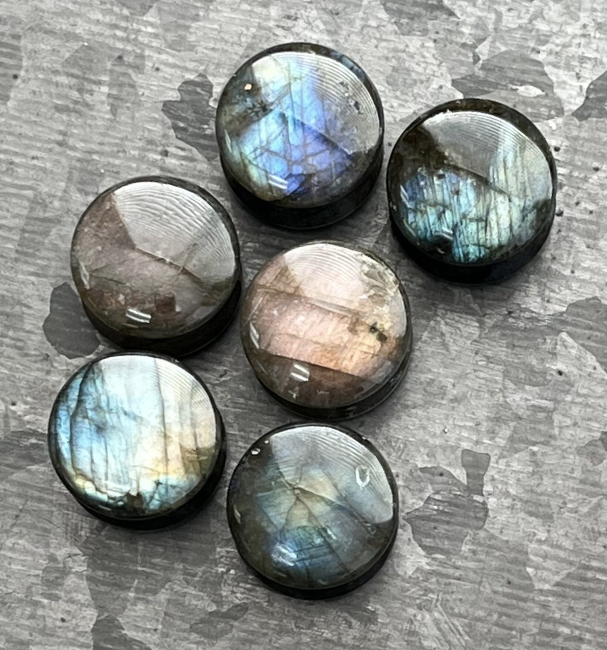 PAIR of Stunning AAA Grade Labradorite Organic Natural Stone Double Flare Plugs/Tunnels - Gauges 2g (6mm) up to 3/4" (19mm) available!