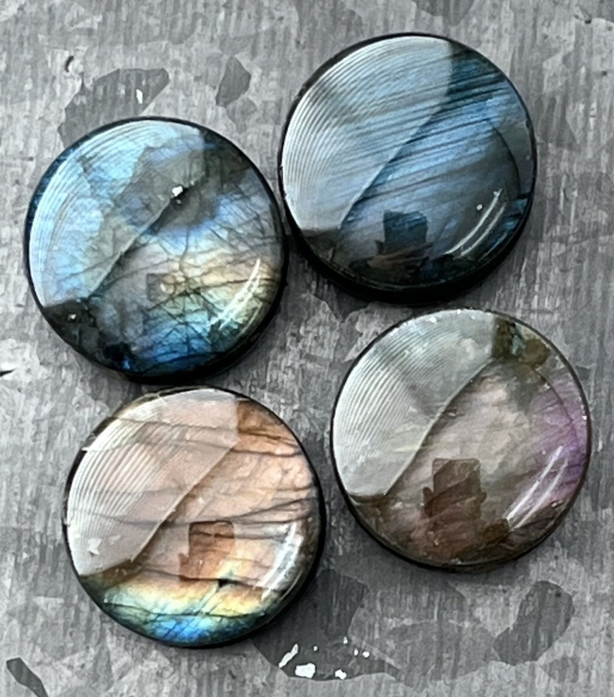 PAIR of Stunning AAA Grade Labradorite Organic Natural Stone Double Flare Plugs/Tunnels - Gauges 2g (6mm) up to 3/4" (19mm) available!