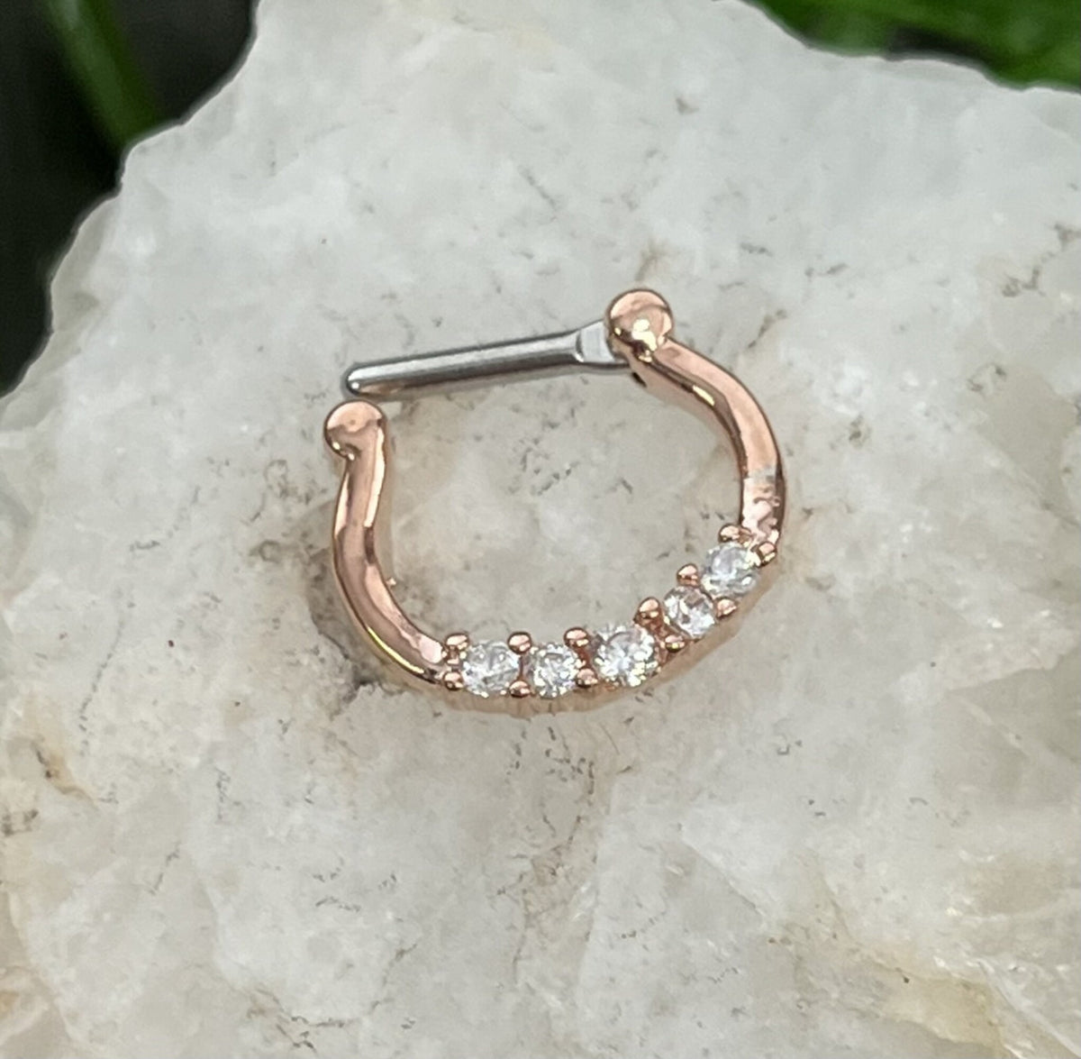 1 Piece Stunning Five CZ Gem Stainless Steel Clicker Segment Septum Ring - 16g or 14g - Clear, Black, Gold, Pink and Rose Gold Available!
