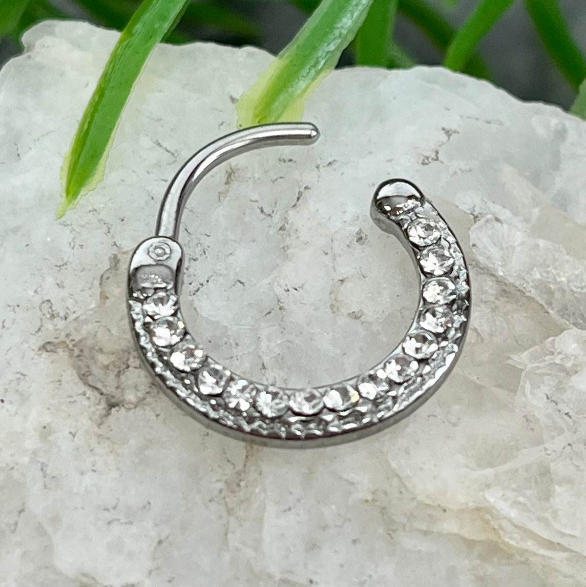 1 Piece Stunning 100% Surgical Steel Lined Crystal Septum Clicker Segment Ring- 16g - Silver, Gold, Rose Gold & Black Available!
