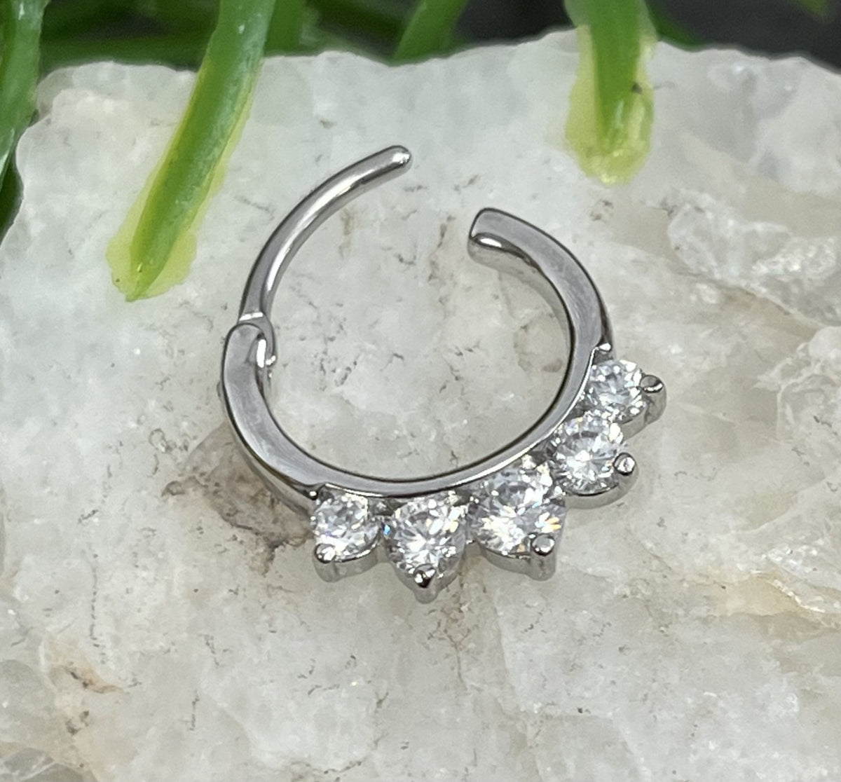 1 Piece Beautiful Five CZ Set Gems Septum 316L Surgical Steel Clicker Segment Ring- 16g - Clear, Blue, Pink, Gold and Rose Gold Available!