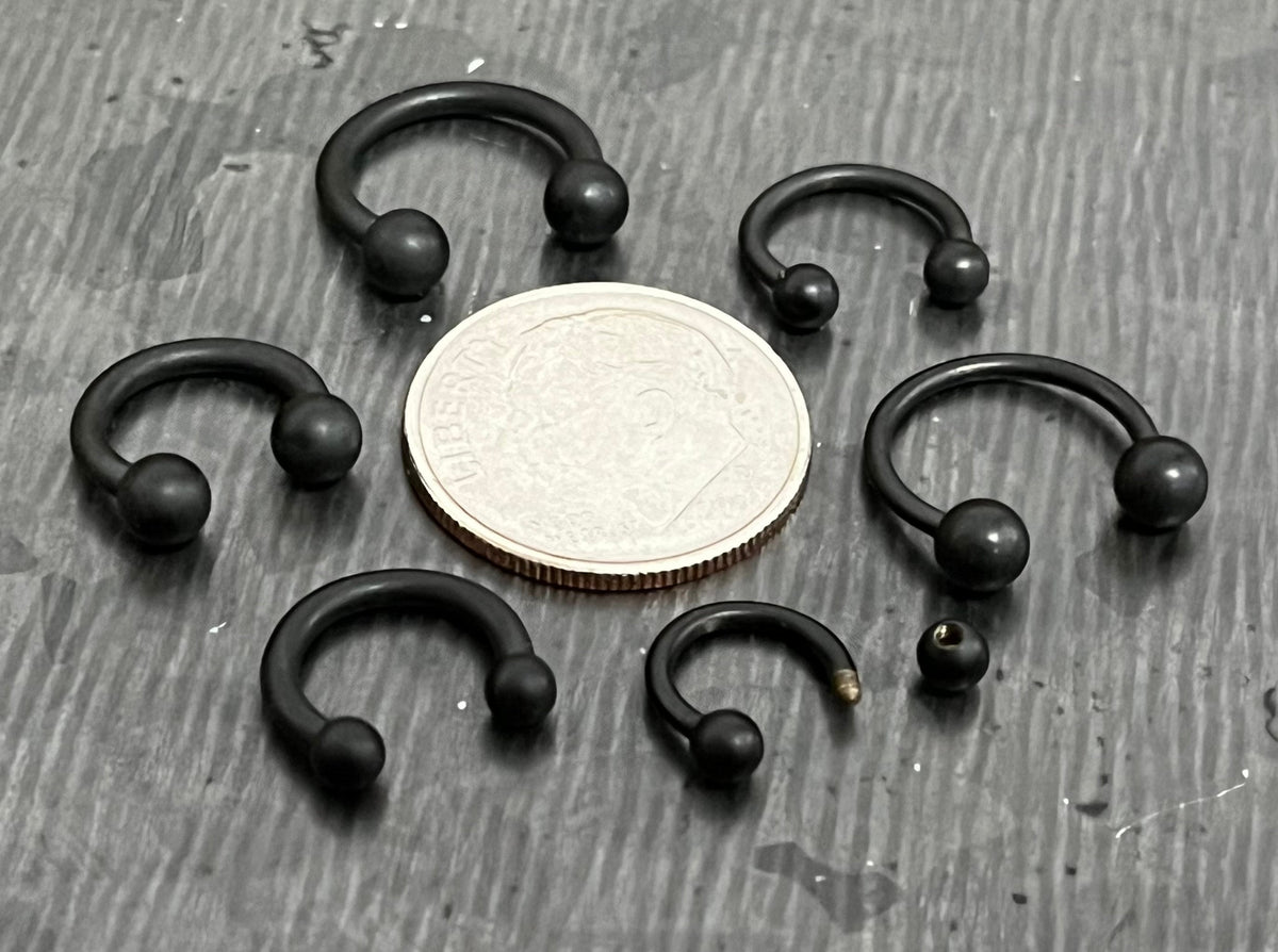 1 Piece Unique Matte Black IP Circular Barbell Horseshoe Ring - 16g, 14g- Internal Diameter 6mm, 8mm, 10mm - Ball Size 3mm or 4mm Available!