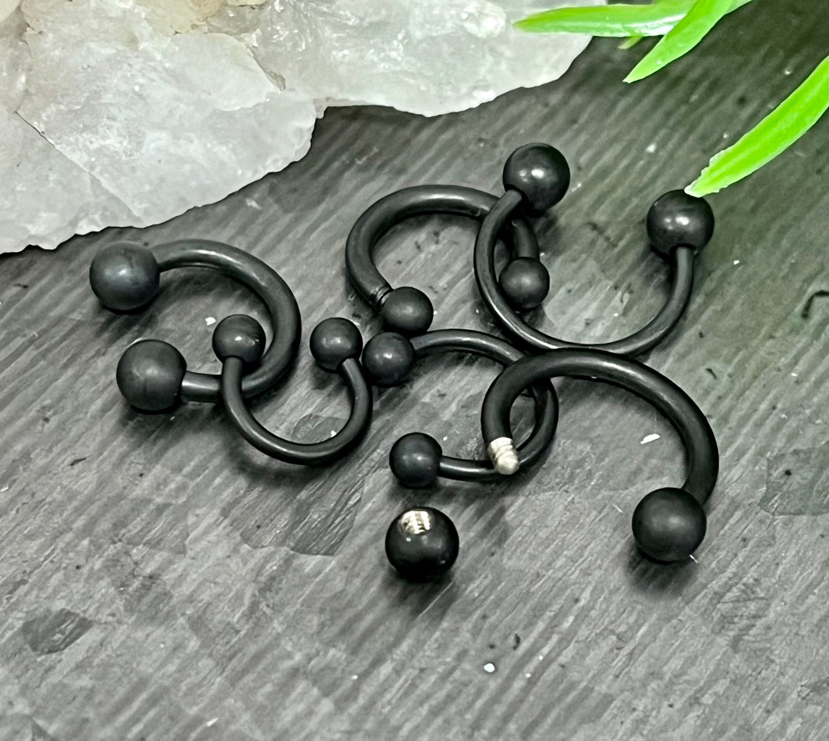1 Piece Unique Matte Black IP Circular Barbell Horseshoe Ring - 16g, 14g- Internal Diameter 6mm, 8mm, 10mm - Ball Size 3mm or 4mm Available!
