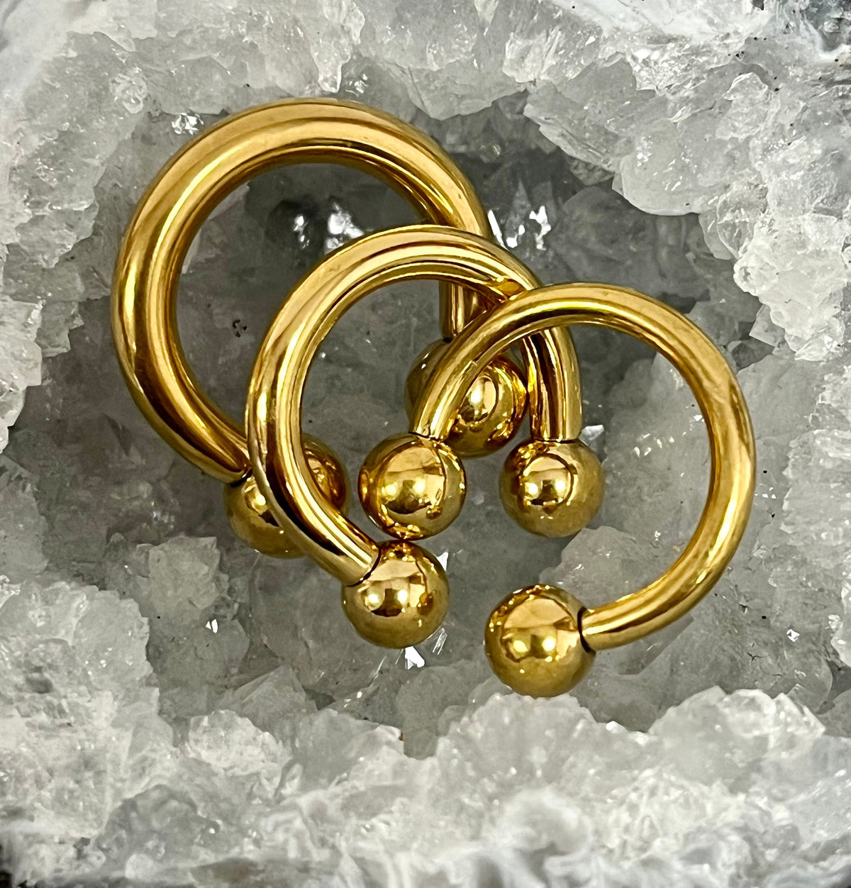 1 Piece Gold Circular Barbell Horseshoe Ring - 18g, 16g, 14g, 12g, 10g, 8g, 6g, 4g 2g with Assorted Internal Diameter and Ball Size!!