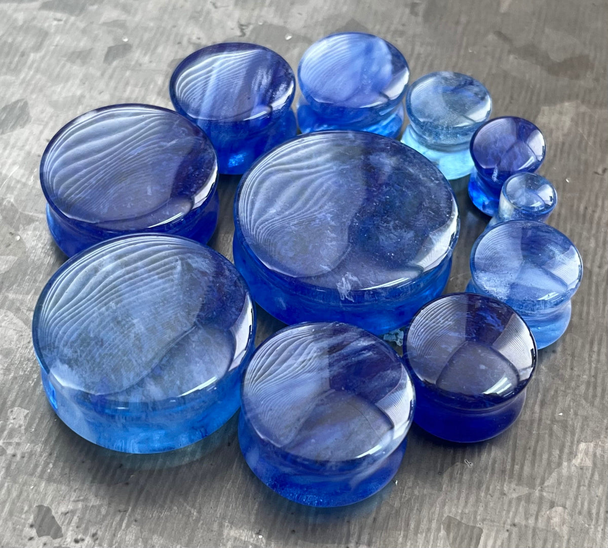 PAIR of Beautiful Vibrant Capri Blue Style Glass Double Flare Glass Plugs - Gauge 2g (6mm) thru 1&1/8" (28mm) Available!