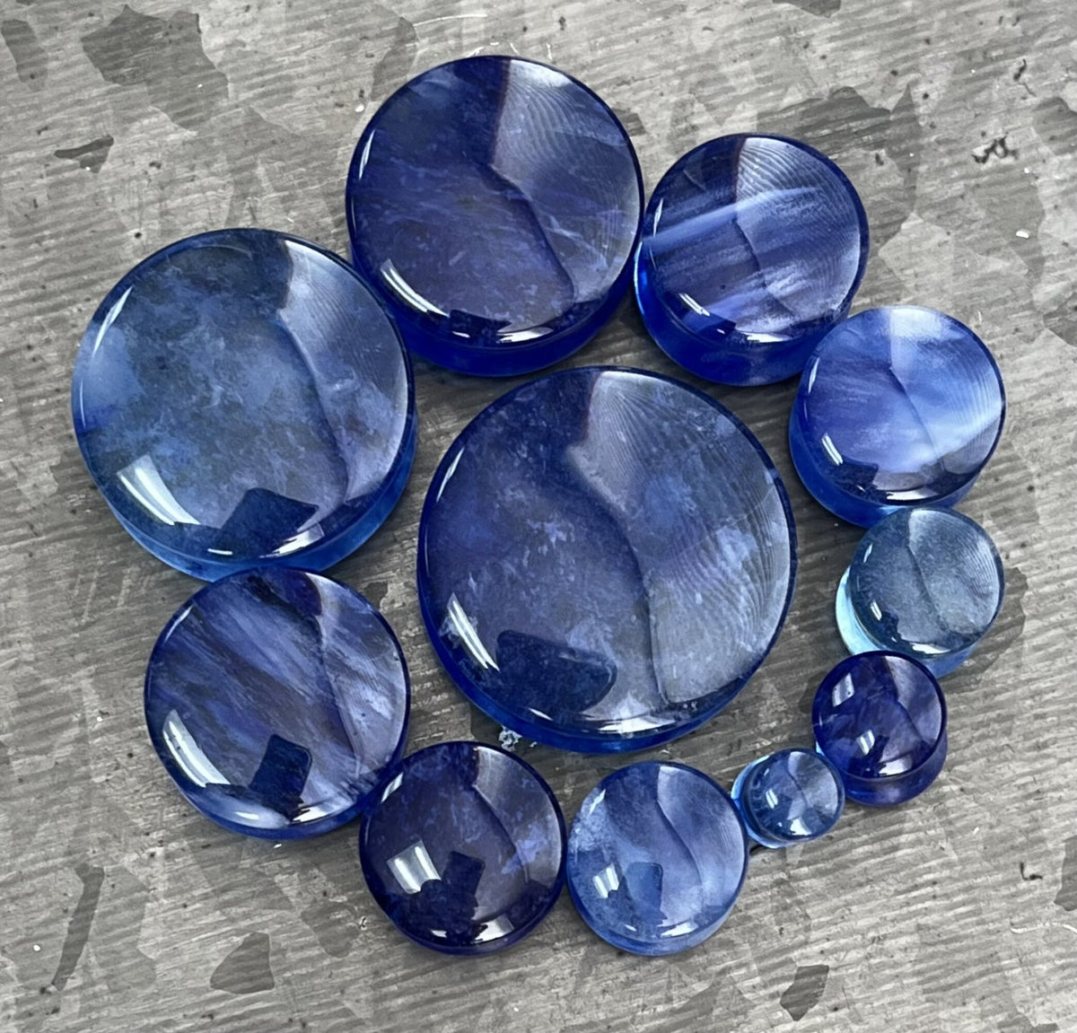 PAIR of Beautiful Vibrant Capri Blue Style Glass Double Flare Glass Plugs - Gauge 2g (6mm) thru 1&1/8" (28mm) Available!