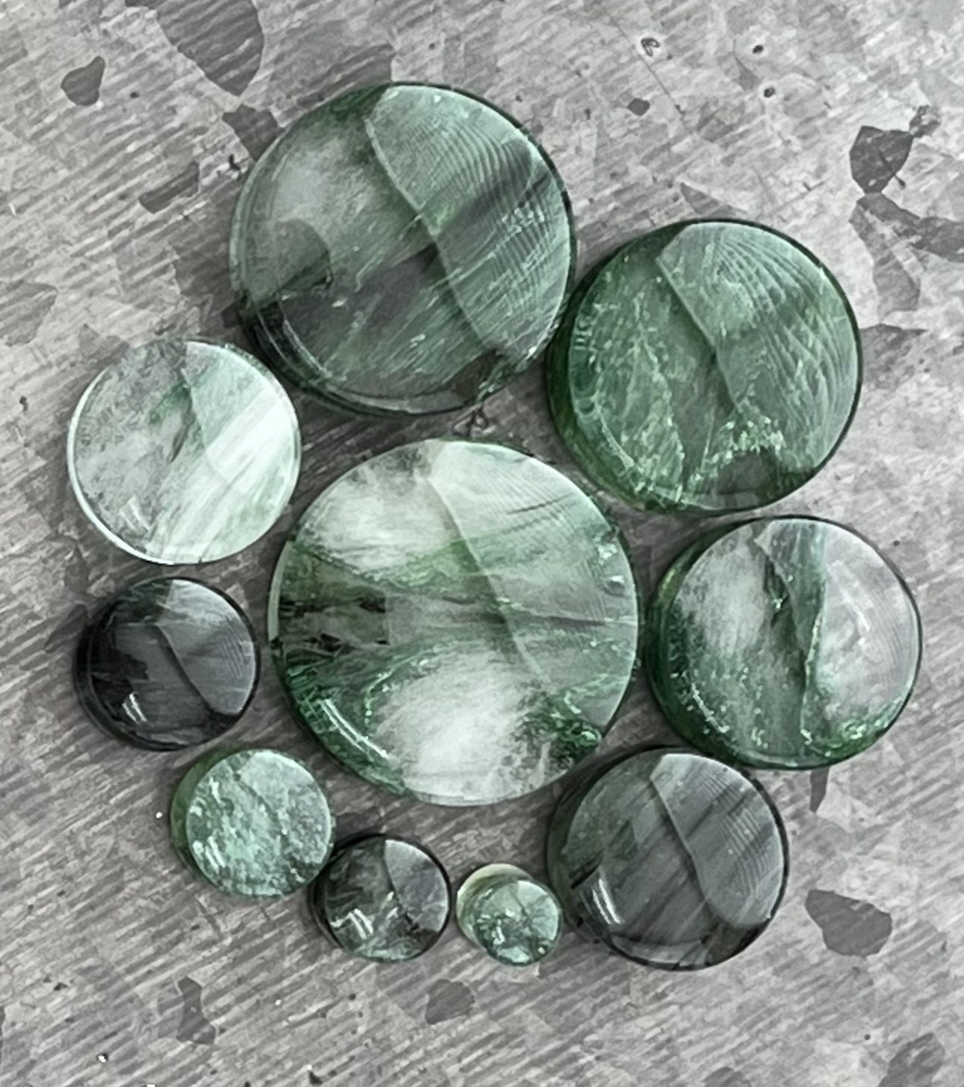 PAIR of Unique Mossy Forest Green Style Glass Double Flare Glass Plugs - Gauge 2g (6mm) thru 1&1/8" (28mm) Available!