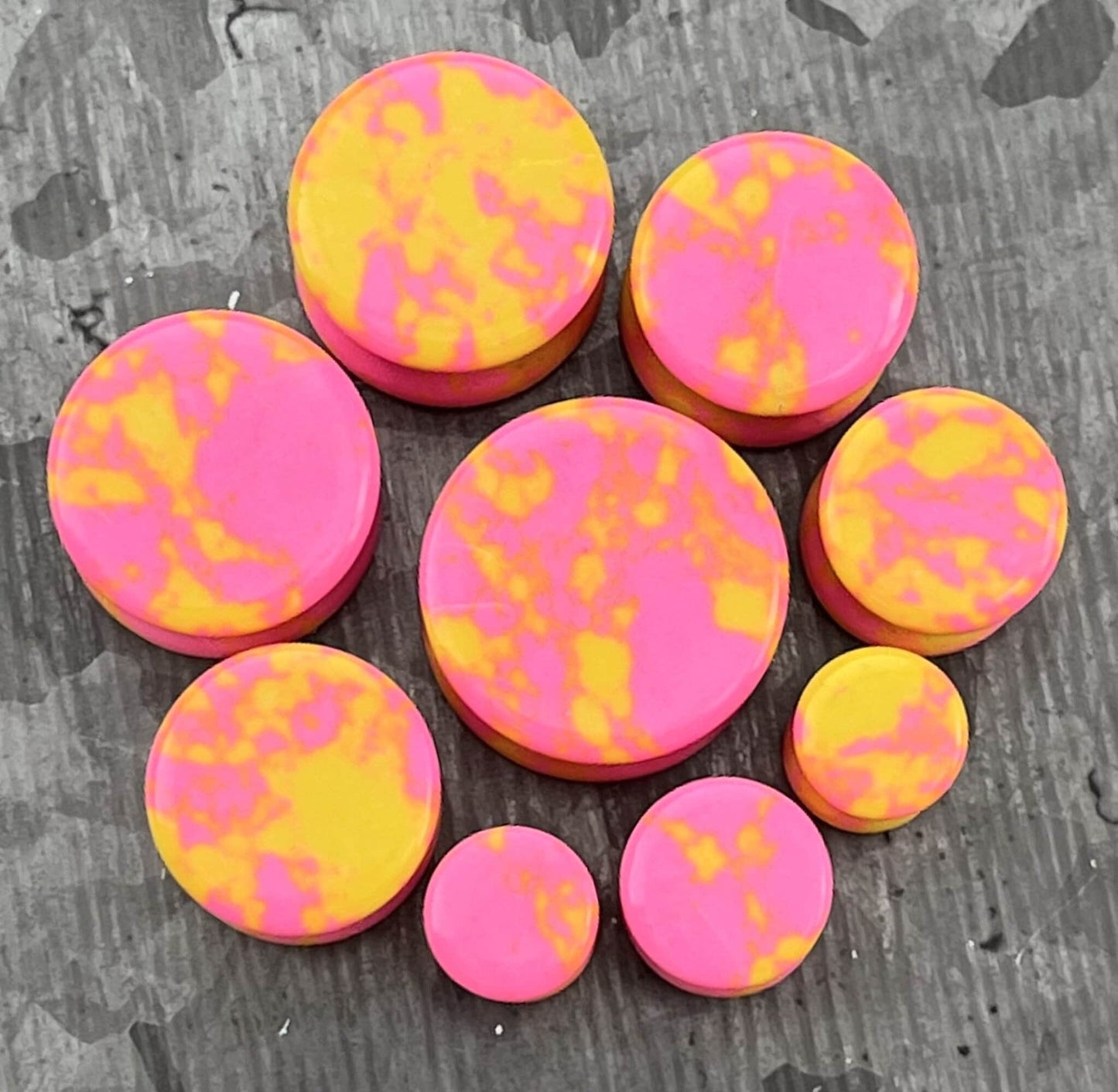PAIR of Stunning Pink Lemonade Synthetic Turquoise Stone Double Flare Plugs - Gauges 2g (6mm) thru 5/8" (16mm) available!