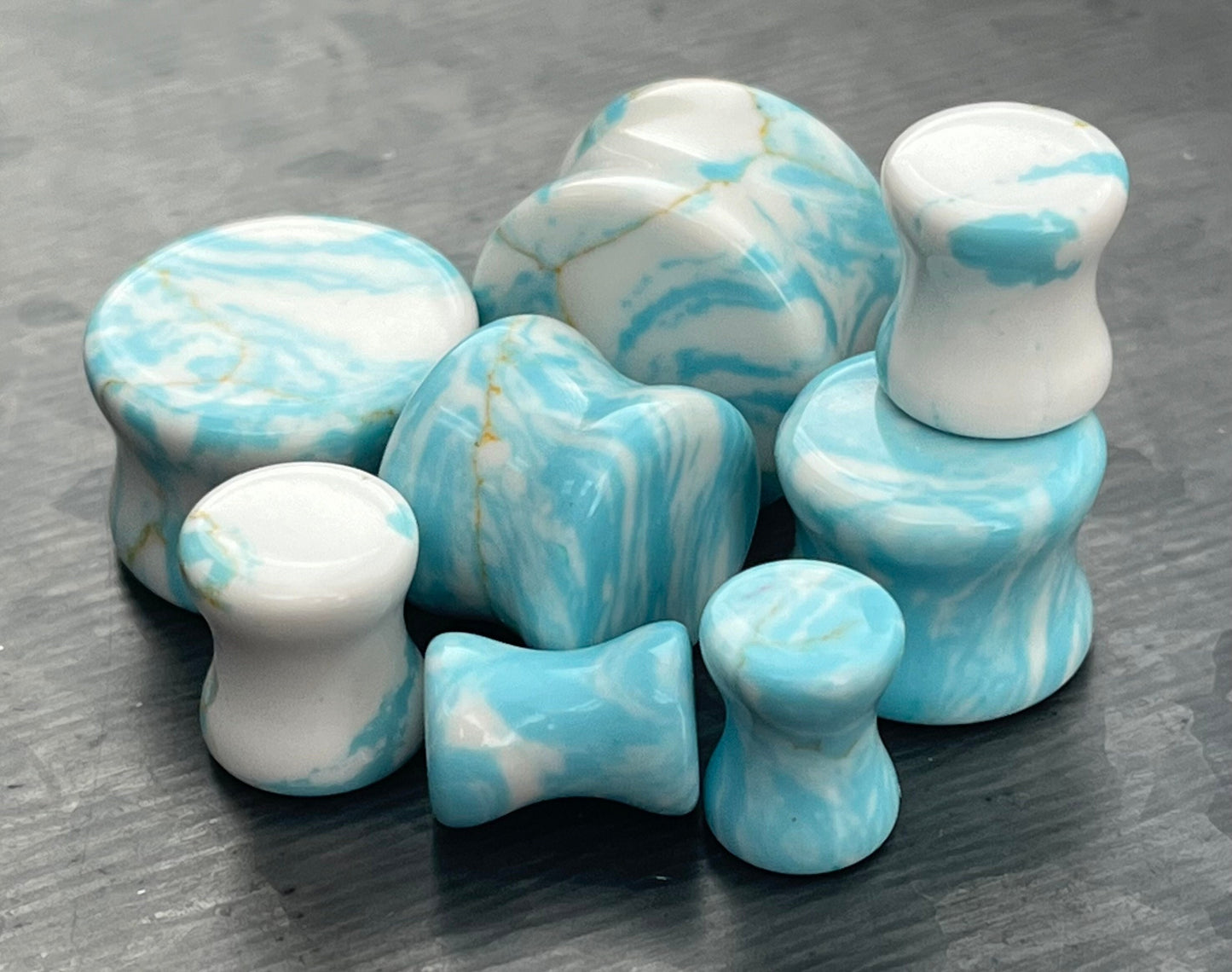 PAIR of Stunning Sky Turquoise Stone Double Flare Plugs - Gauges 2g (6mm) thru 5/8" (16mm) Available!