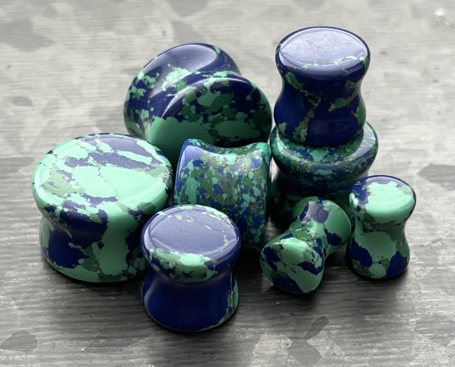 PAIR of Unique Mother Earth Synthetic Turquoise Stone Double Flare Plugs - Gauges 2g (6mm) thru 5/8" (16mm) Available!