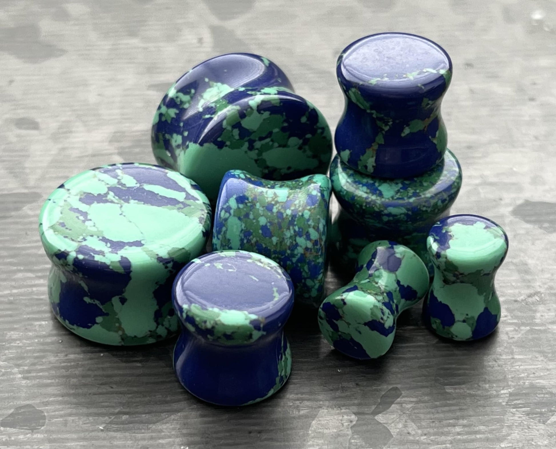 PAIR of Unique Mother Earth Synthetic Turquoise Stone Double Flare Plugs - Gauges 2g (6mm) thru 5/8" (16mm) Available!