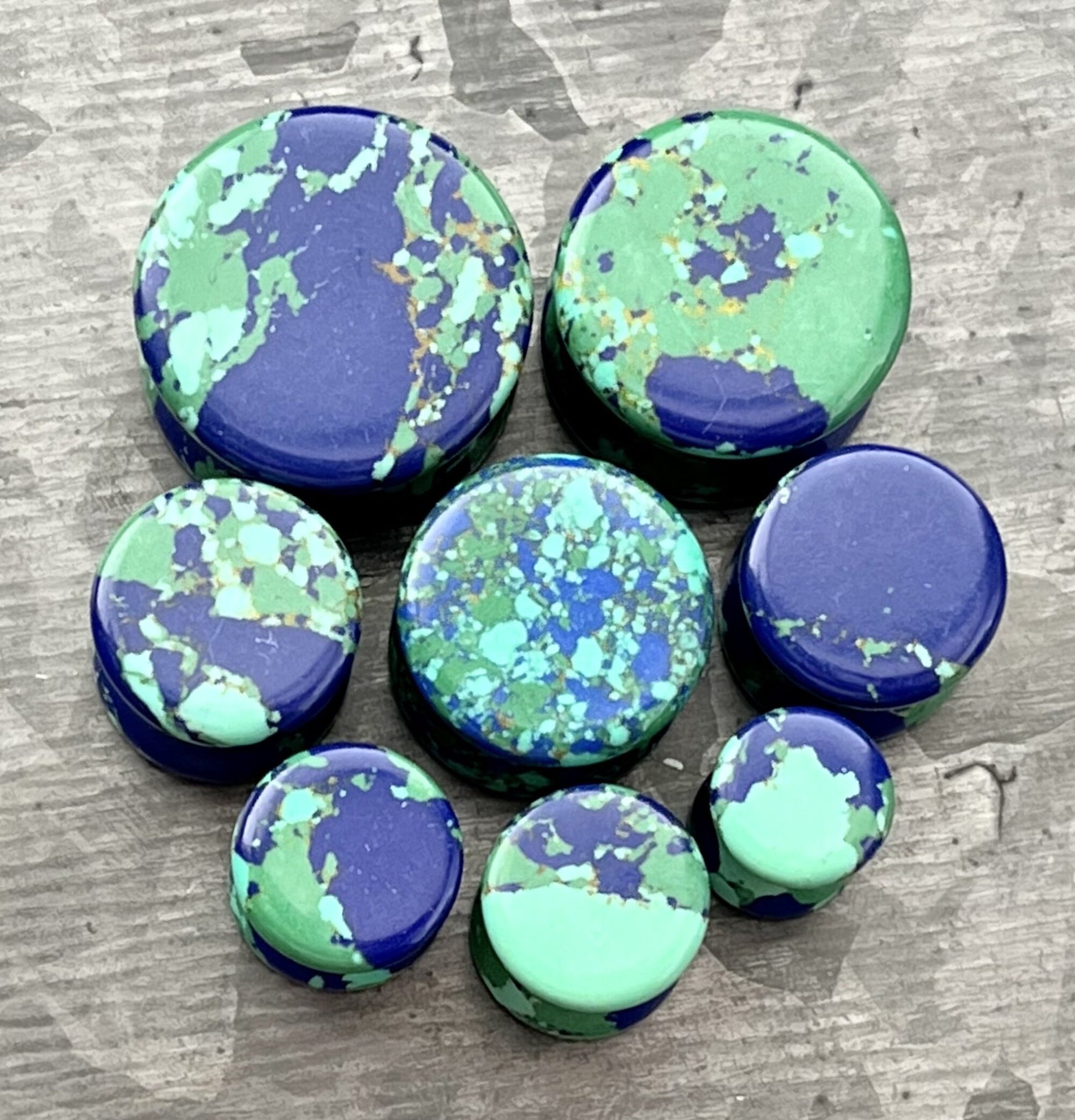 PAIR of Unique Mother Earth Synthetic Turquoise Stone Double Flare Plugs - Gauges 2g (6mm) thru 5/8" (16mm) Available!