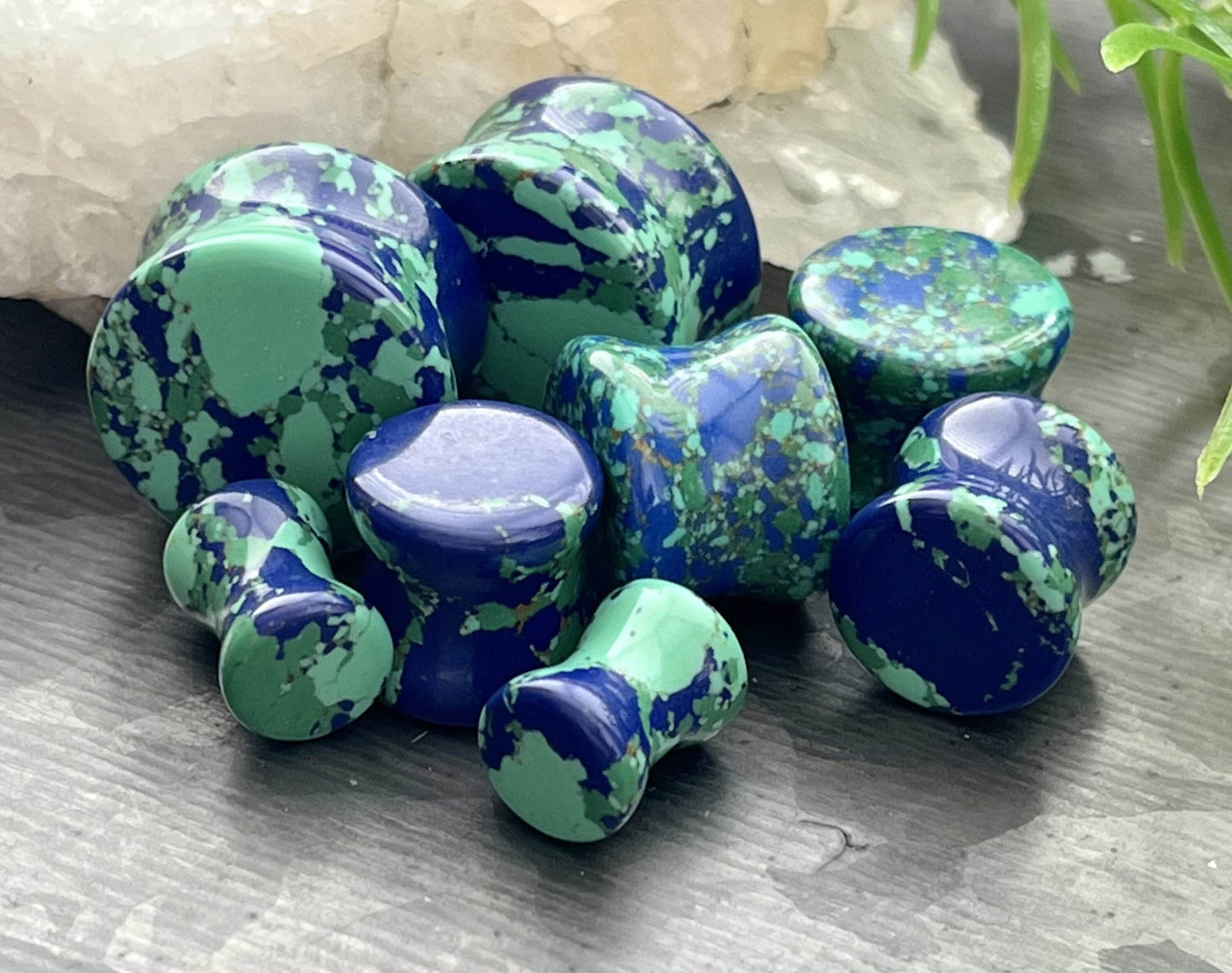 PAIR of Unique Mother Earth Synthetic Turquoise Stone Double Flare Plugs - Gauges 2g (6mm) thru 5/8" (16mm) Available!