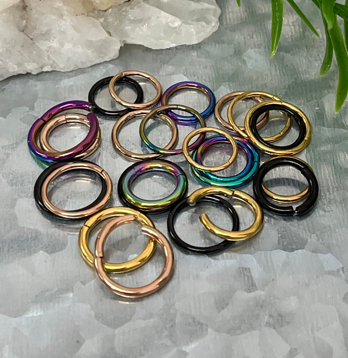 1 Piece Stunning Implant Grade Titanium Hinged Segment Septum Ring - 18g, 16g, 14g -Black, Gold, Rose Gold & Rainbow w/ Assorted Diameters!
