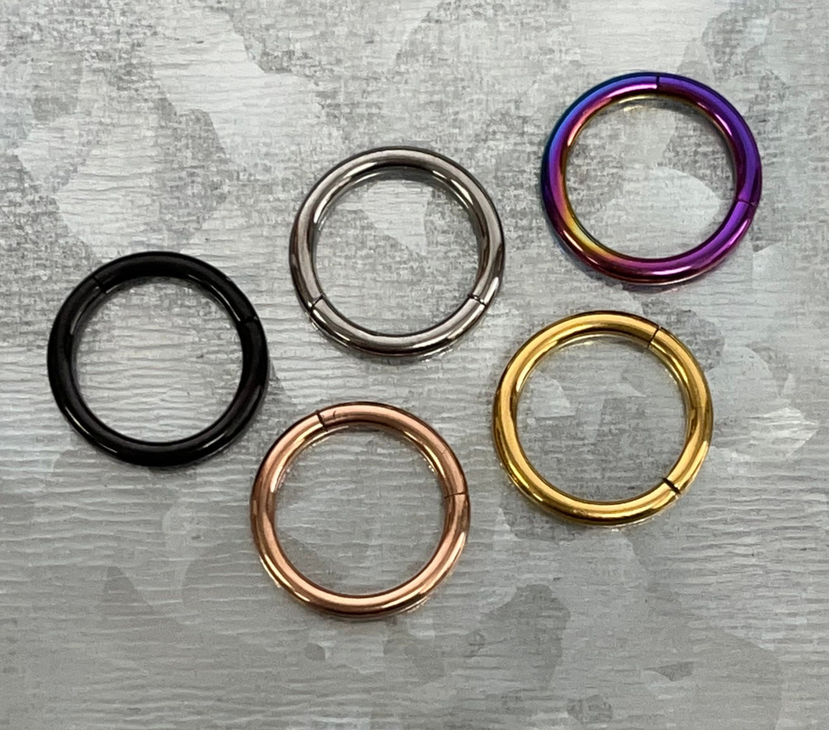 1 Piece Stunning Implant Grade Titanium Hinged Segment Septum Ring - 18g, 16g, 14g -Black, Gold, Rose Gold & Rainbow w/ Assorted Diameters!
