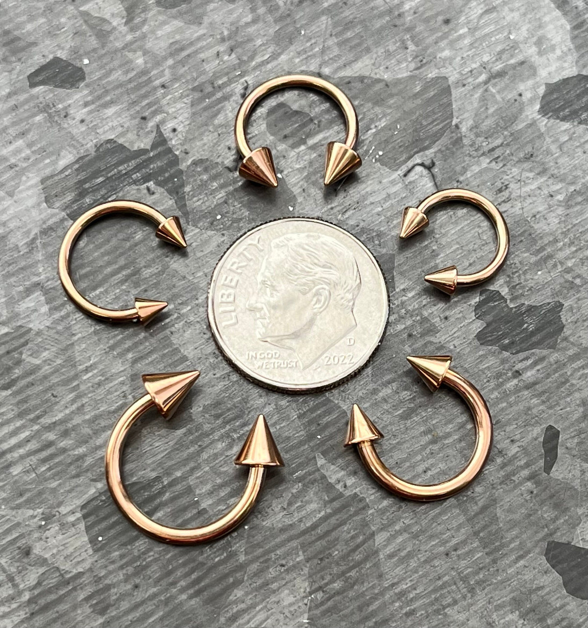 1 Piece Stunning Rose Gold Spiked Circular Barbell Horseshoe Ring - 16g, 14g- Internal Diameter 6mm, 8mm, 10mm Available!