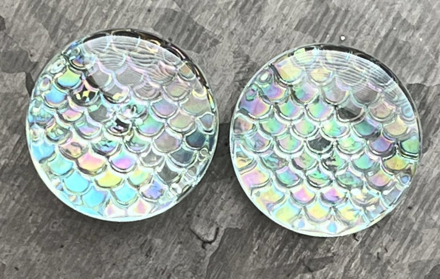 PAIR of Stunning Holographic Dragon / Fish Scale Design Pyrex Glass Plugs - Gauge 2g (6mm) thru 1" (25mm) Available!