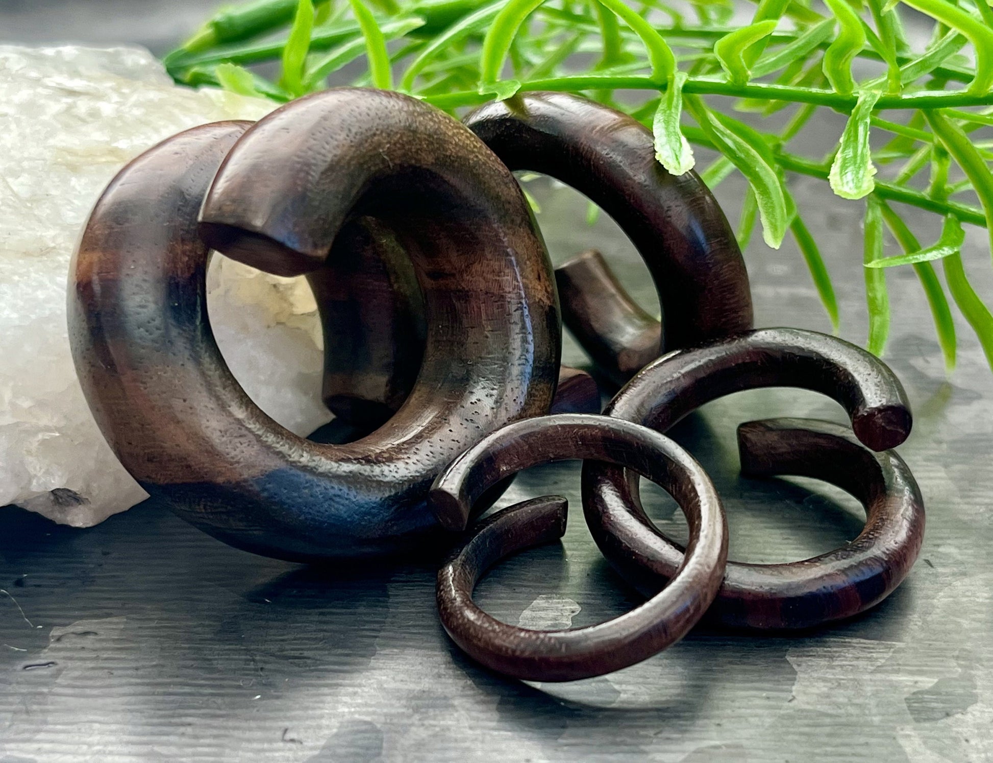 PAIR of Stunning Brown Sono Wood Offset Spiral Organic Plugs - Gauges 6g (4mm) up to 00" (10mm) available!