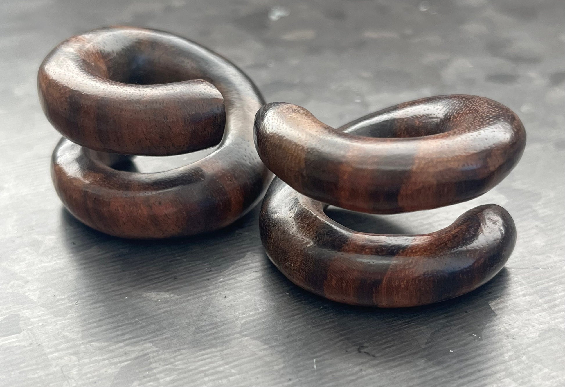 PAIR of Stunning Brown Sono Wood Offset Spiral Organic Plugs - Gauges 6g (4mm) up to 00" (10mm) available!