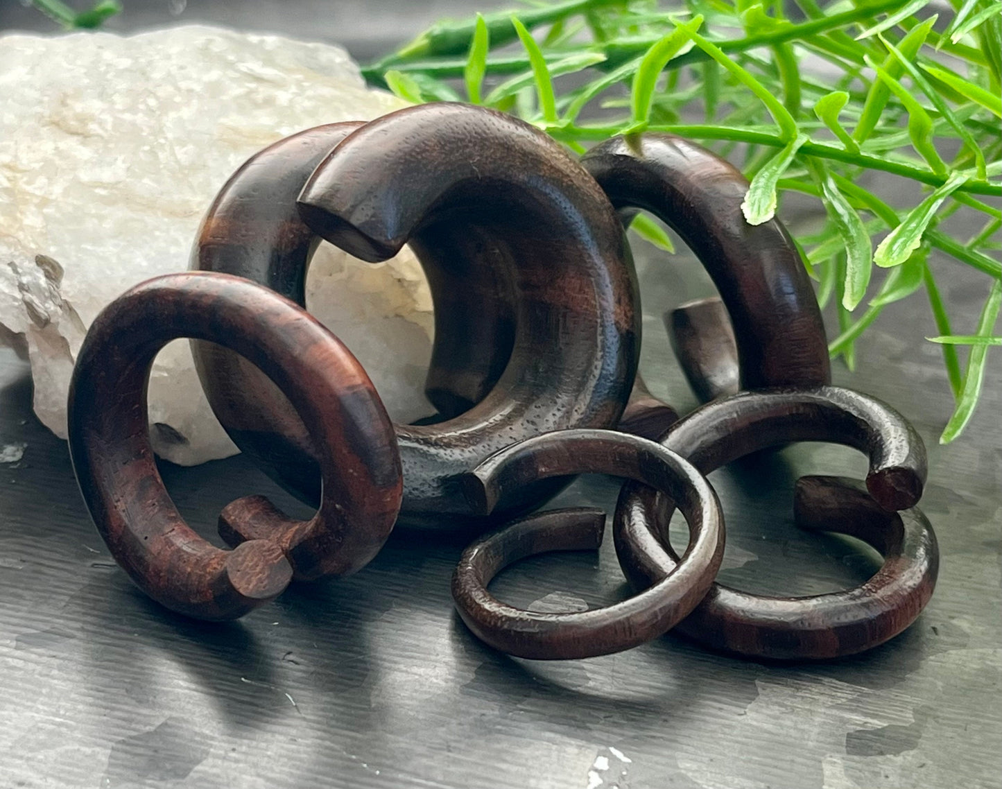 PAIR of Stunning Brown Sono Wood Offset Spiral Organic Plugs - Gauges 6g (4mm) up to 00" (10mm) available!