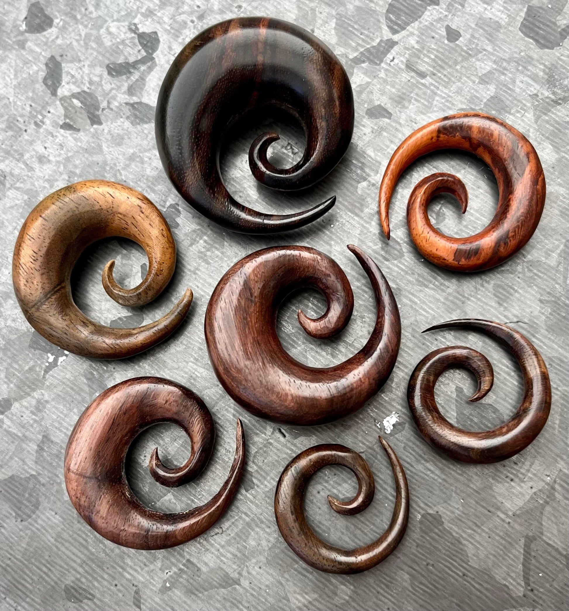 PAIR of Beautiful Brown Sono Wood Spiral Tapers - Gauges 4g (5mm) up to 5/8" (16mm) available!