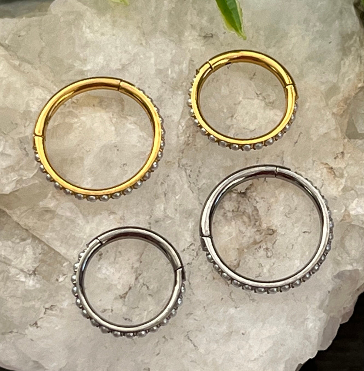 1 Piece Beautiful Outer Edge Pearls Titanium Hinged Segment Septum Ring - 16g - 10mm & 8mm - Silver and Gold Available!