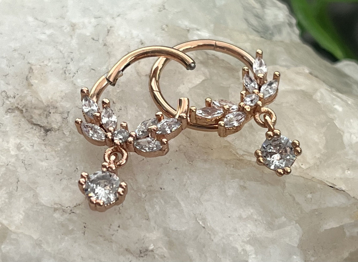1 Piece of Unique Vine Dangle Gems Fan Hinged Segment Septum Ring - 10mm & 8mm - Gold, Rose Gold and Silver Available!