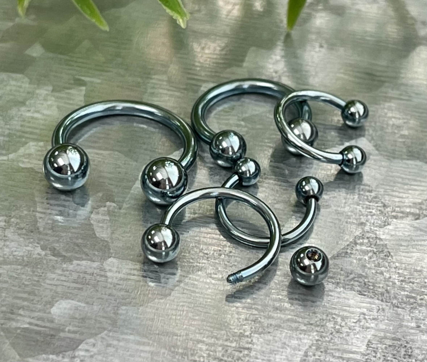 PAIR of Beautiful Light Blue Titanium Anodized Circular Barbell Horseshoe Ring - 18g thru 14g with Assorted Ball Sizes!!