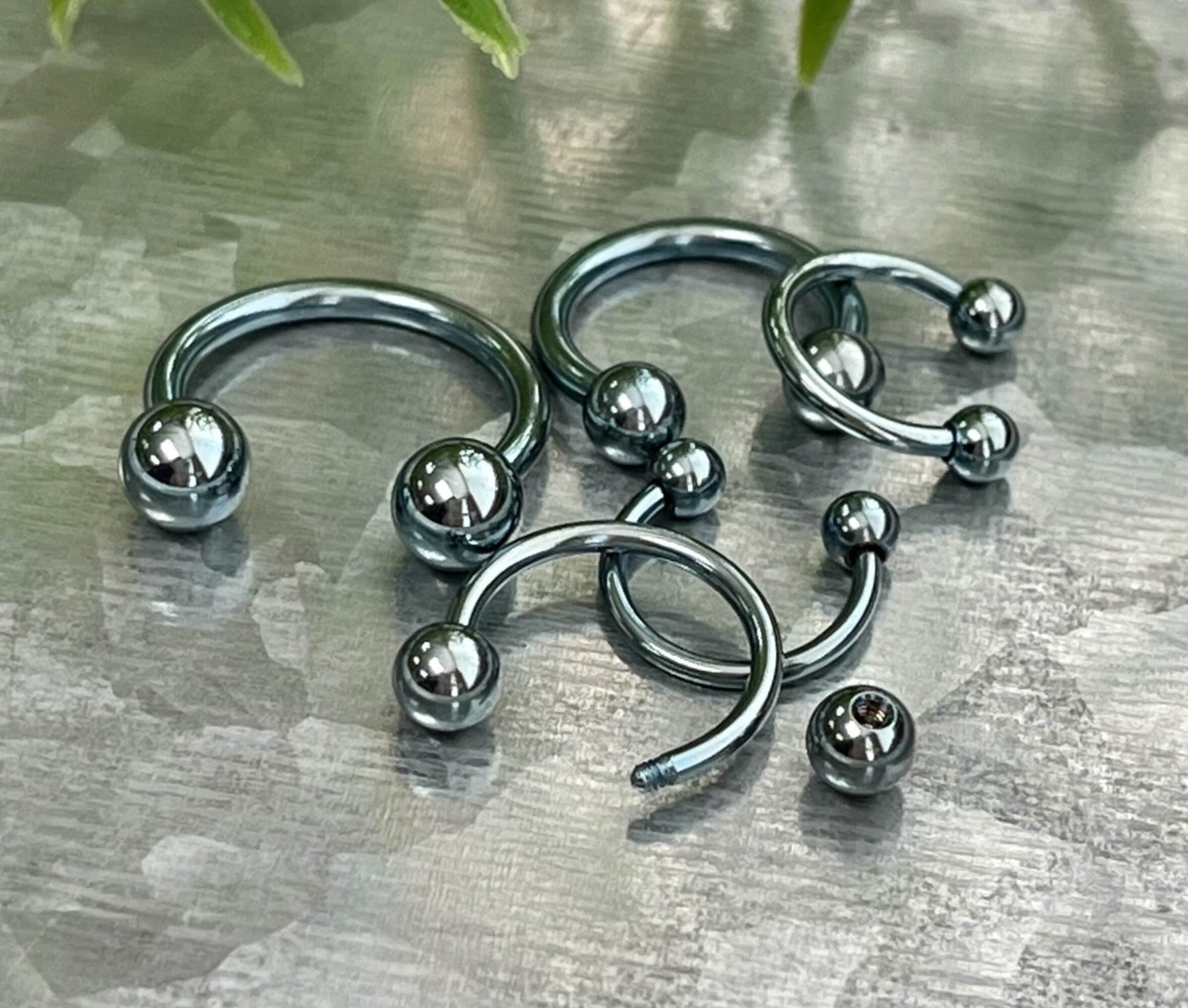 PAIR of Beautiful Light Blue Titanium Anodized Circular Barbell Horseshoe Ring - 18g thru 14g with Assorted Ball Sizes!!