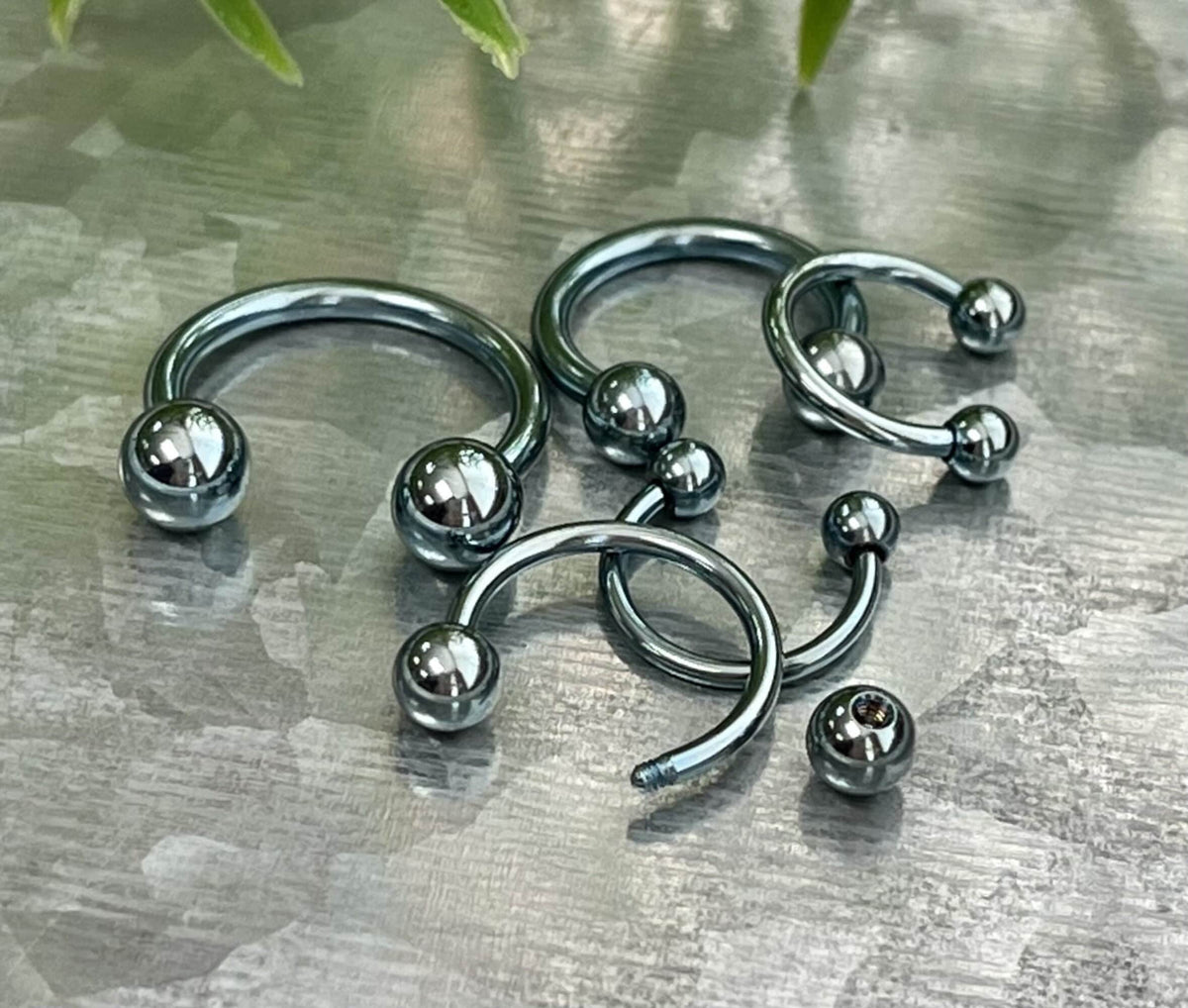 PAIR of Beautiful Light Blue Titanium Anodized Circular Barbell Horseshoe Ring - 18g thru 14g with Assorted Ball Sizes!!
