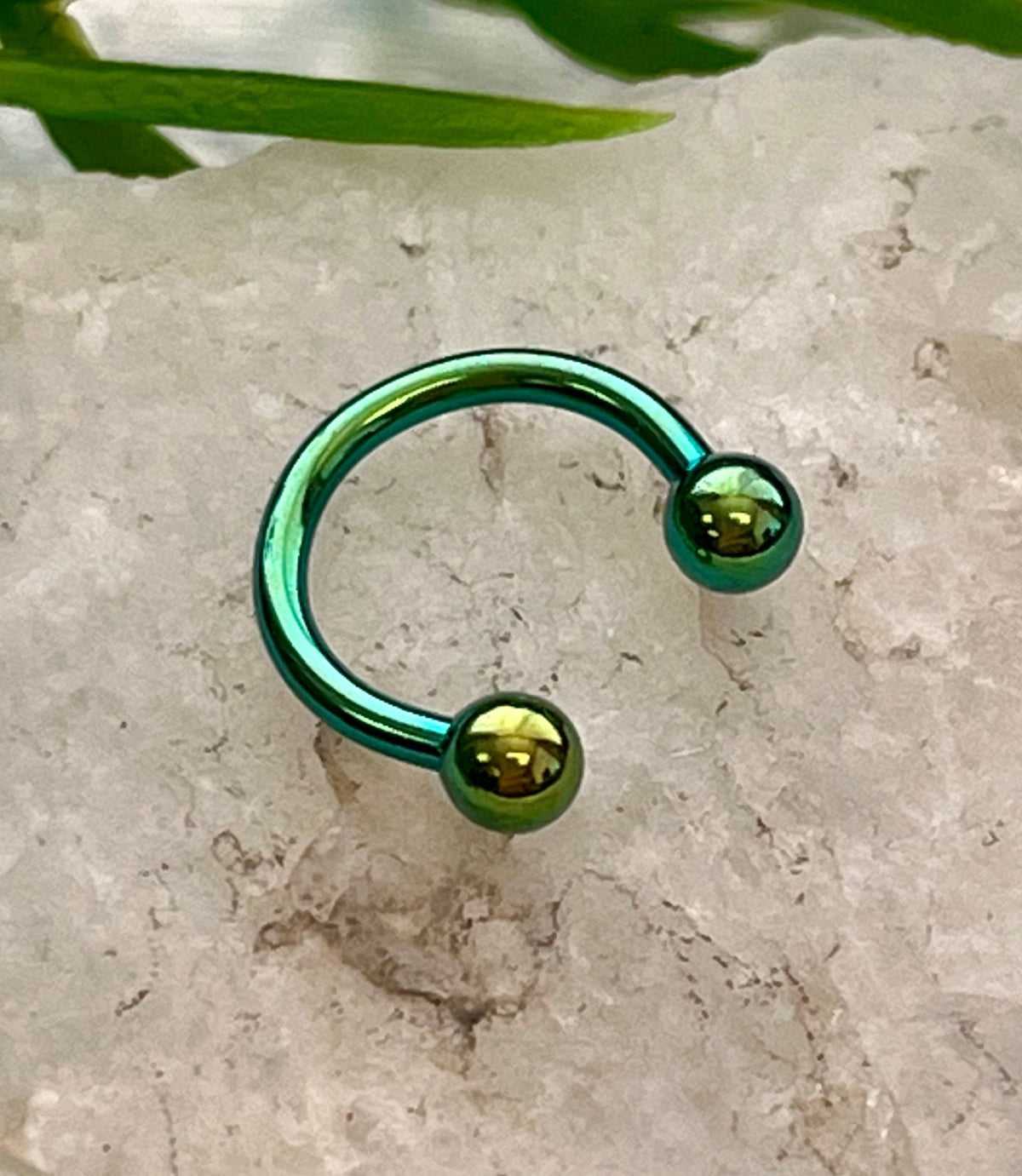 PAIR of Stunning Green Titanium Anodized Circular Barbell Horseshoe Ring - 18g thru 12g with Assorted Ball Sizes!!