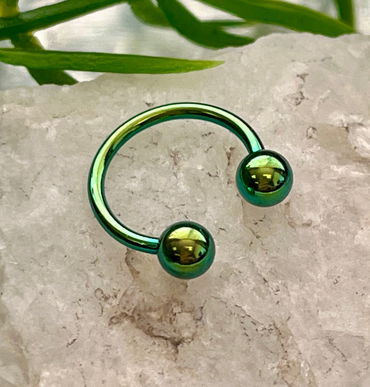 PAIR of Stunning Green Titanium Anodized Circular Barbell Horseshoe Ring - 18g thru 12g with Assorted Ball Sizes!!