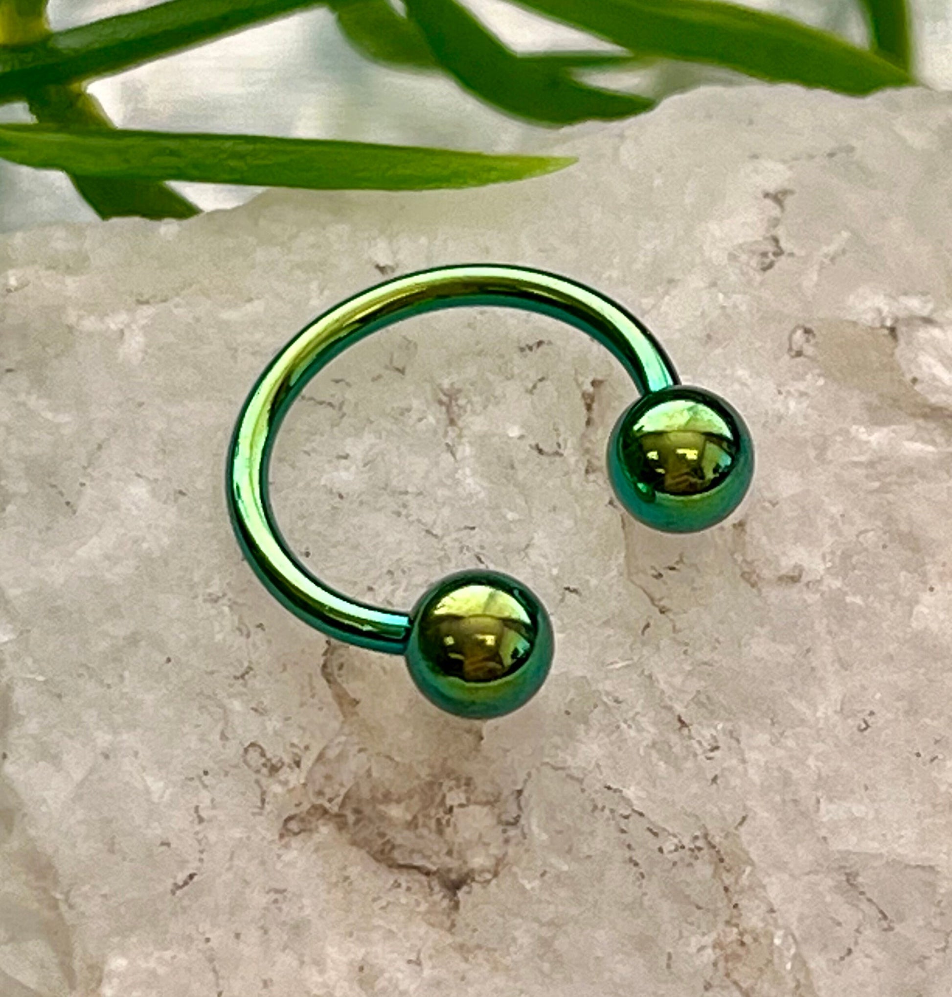 1 Piece of Brilliant Green Titanium Anodized Circular Barbell Horseshoe Ring - 18g thru 12g with Assorted Diameters and Ball Size!!