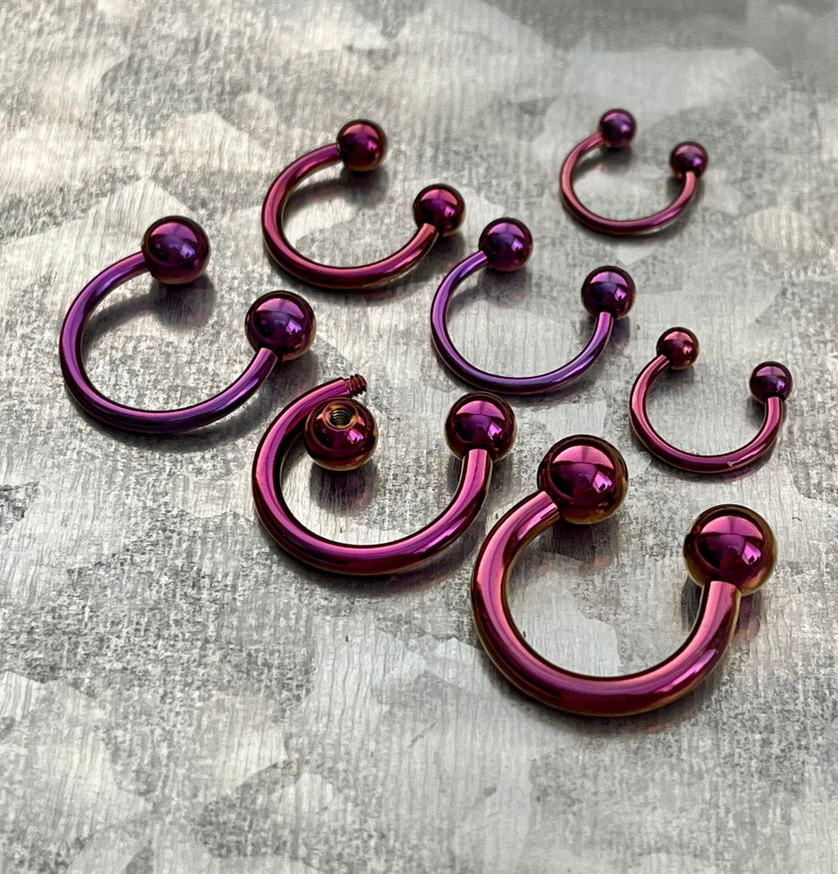 1 Piece Brilliant Purple Titanium Anodized Circular Barbell Horseshoe Ring - 18g thru 12g with Assorted Internal Diameter and Ball Size!!